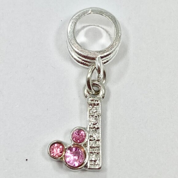 Vtg Disney Pink Crystal Mickey Mouse Ears European Slide Charm Initial Letter I - Picture 3 of 6
